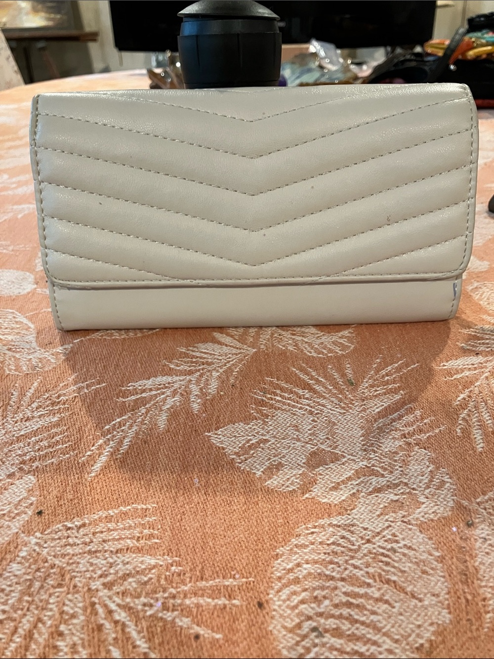 Quilted Chevron Fold-Over Wallet in White